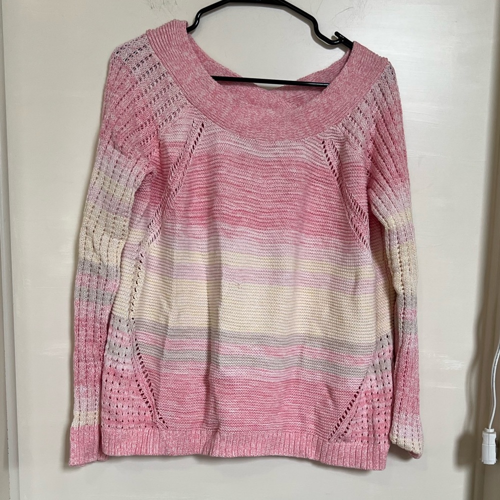 Maurice’s pink striped knit sweater with cross back detailing